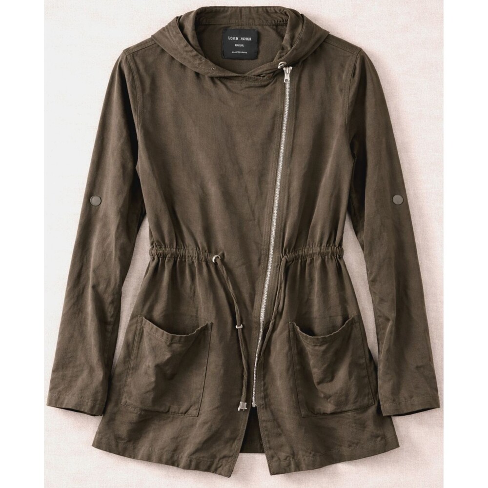Love Tree Utility Jacket Cinch Waist Womens Medium Olive Green Hooded Anorak